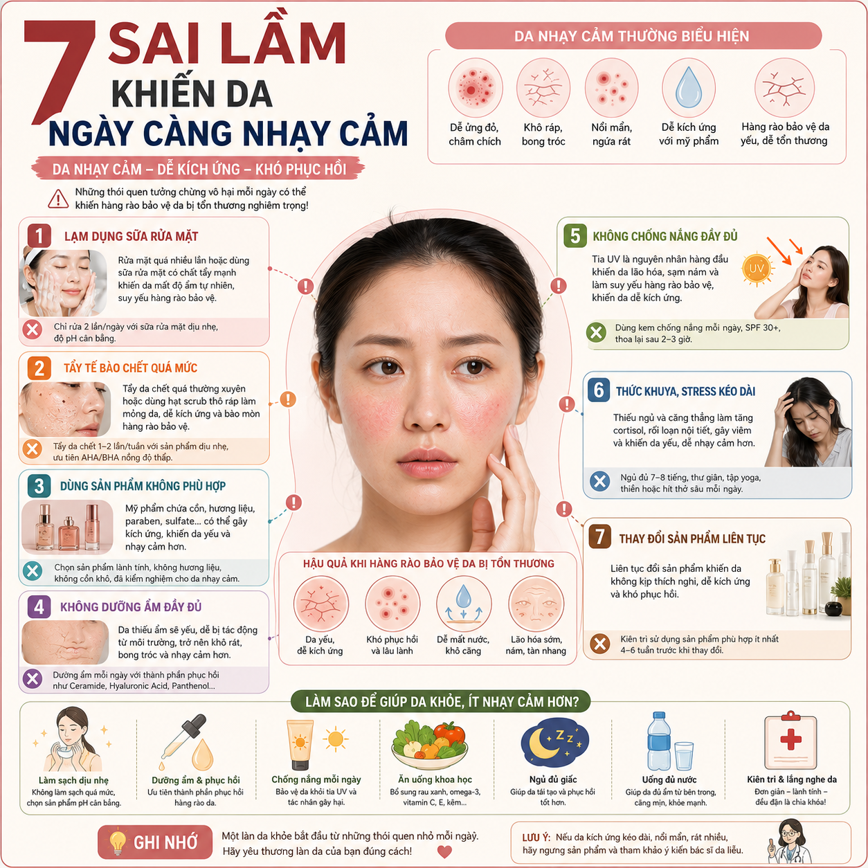 7 sai lầm khiến da ngày càng nhạy cảm