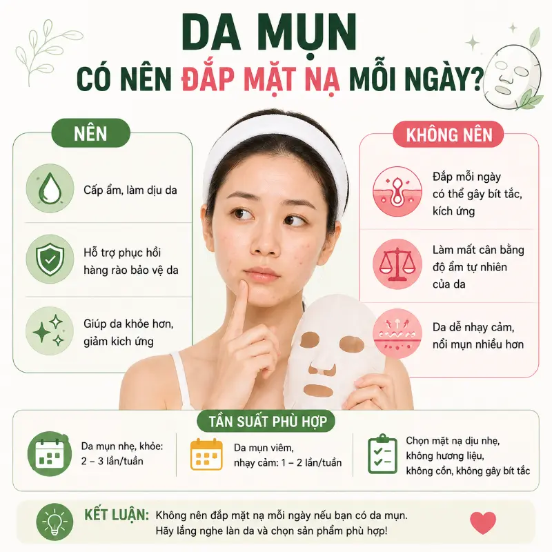 Da Mụn Có Nên Đắp Mặt Nạ Mỗi Ngày Không